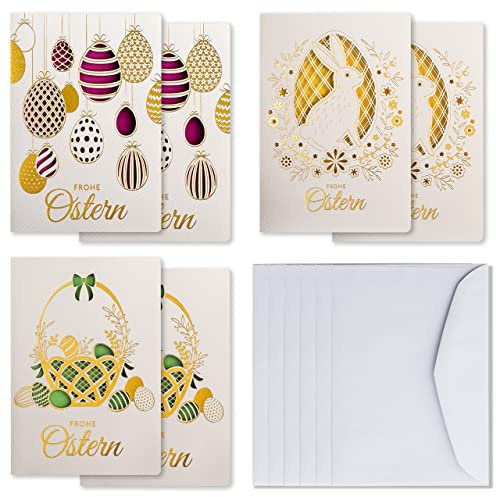 Art Nuvo – Exklusivt set med 6 påskkort, tillverkad av ädelt papper med färgglada inlägg och kuvert 120 x 170 mm