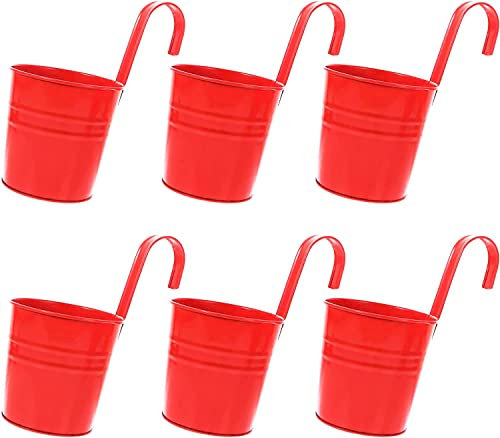 DRULINE Set di 6 vasi da fiori sospesi – Vaso da fiori – Vaso da fiori – Vaso da fiori sospeso – Metallo rosso – Ø 9/13 cm – L x A x P ca. 13 x 28 x 24 cm – con gancio rimovibile