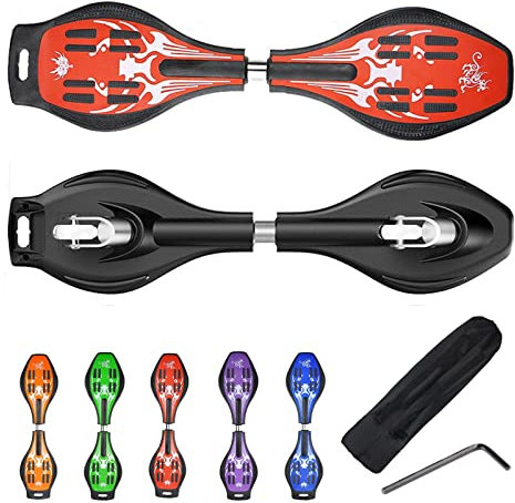 Waveboard Kinder ab 10 Jahre, Streetsurfing Waveboard Snakeboard mit Leuchtrollen, Waveboards mit Tasche und Zubehör, Skateboard für Mädchen und Junge, Belastbar Bis 100 kg,Rot