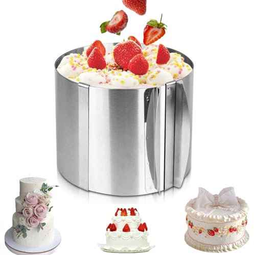 Gohytal Cake Ring Adjustable High 15 cm, 6-12 Inch Diameter Baking Ring High Adjustable Stainless Steel Cake Mould Round with Scale for Cake Preparation, Baking, Layered Cakes, Weddings, Easter