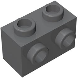 Mattone sfuso da costruzione classico 1x2 con borchie sul lato, 100 pezzi mattoni da costruzione grigio scuro 1x1 con foro, compatibile con parti e pezzi Lego 11211 (colore: grigio scuro)