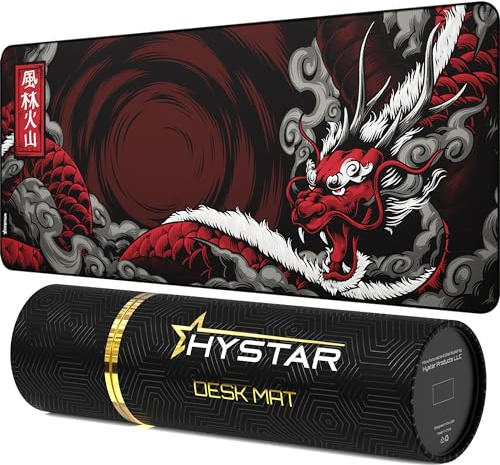 Hystar Extended Gaming Mouse Pad | 5mm Thick, Waterproof Surface, Smooth Polyester Fabric, and Natural Rubber Base | Mythic Dragon (XXL 36 x 16)