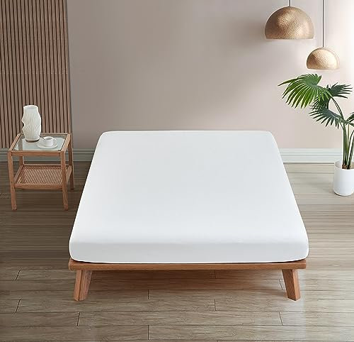 Homesty Premium Spannbettlaken – 100% Baumwolle Spannbetttuch - 30cm Steg - Bettlaken Öko Tex mit starkem Gummizug - geeignet für alle Matratzen (140 x 200 + 30 cm, Weiß)