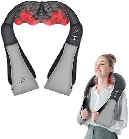 Snailax Nackenmassagegerät mit Wärme, Muttertagsgeschenke, 4D Kneten Schultermassagegerät, Rückenmassagekissen für Nacken Schulter Unterer Rücken Bein, Geschenke für Frauen Männer