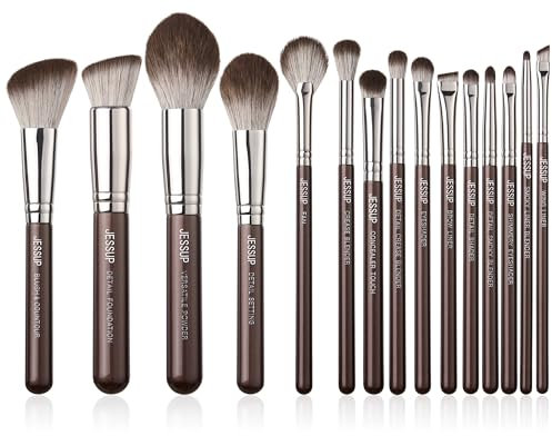 Jessup Pennelli trucco Pennelli Make Up 15Pz Set di pennelli trucco professionale Fondotinta polvere Definizione Sfumatura Linea Shimmer Brown T498
