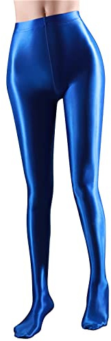 IQYU Legging brillant pour femme - Rouge brillant métallisé - Pantalon de danse rose brillant à paillettes - Legging stretch pour fête, danse, discothèque, carnaval, ballet, danse, bleu, M