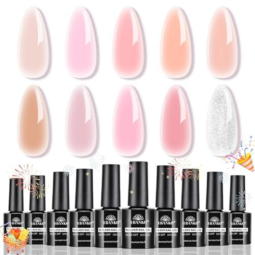 EBANKU Jelly Gel Set, 10 Farben Milchig Weiß Nude Rosa Neutral Transparent UV Nagellack, Soak Off Sheer Jelly für DIY Maniküre - UV Lampe Erforderlich