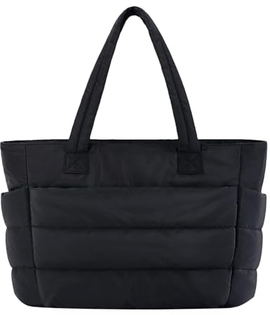 Bolsa de mano acolchada grande – Bolsa de compras de gran capacidad, multiusos, ligera, bolsa de hombro para cosméticos, teléfono celular, llaves, pañuelos, Black, Refer to description