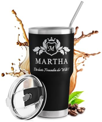 Maverton Kaffeebecher to go 800 ml Schwarz - Edelstahl Thermobecher mit Gravur & 2 Strohhalme - Geschenke für Männer - personalisierte Geschenke für ihn - Geschenk Valentinstag für Ehemann