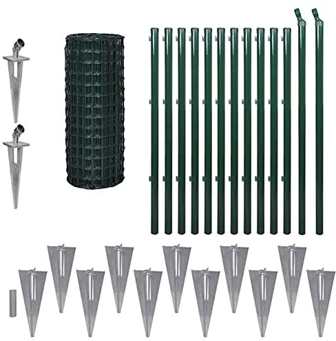 Gecheer Euro stängselset med markspett, nättråd, staket, trädgårdsstaket, set, nätnät, nätstorlek, trädgårdsstaketset med staketstolpar, dubbla stängselmattor, staket, komplett set, 25 m x 1 m grön