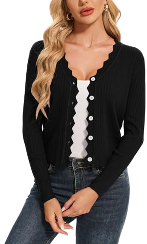 Atxnn Cardigan Donna a Maglia Corta Maglione Elegante con Bottoni Cardigan a Maniche Lunghe con Scollo a V Giacca di Lana Casual a Tinta Unita