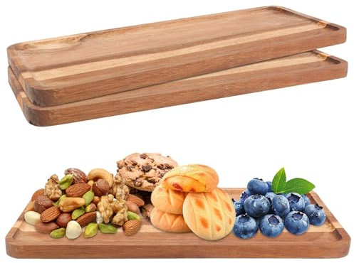 3 vassoi in legno, 36 x 15 cm, set da 3 vassoi decorativi in legno di acacia, vassoio da portata piccolo in legno, decorazione rettangolare, per dessert cosmetici, candele