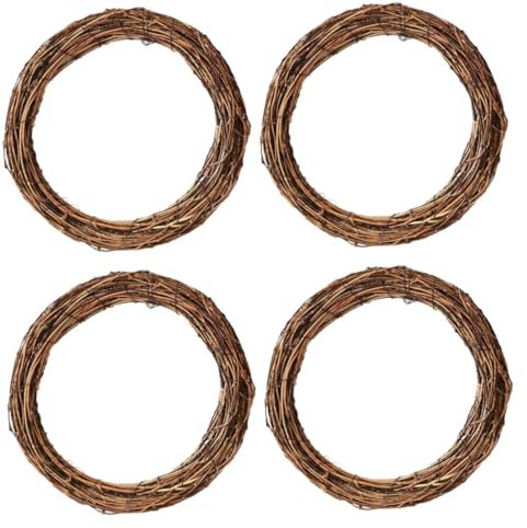 SHOWERORO 4stücke Teiliges Rattan Kranzset Natürliche Weinrebenringe Für DIY Blumenkranz Basteln Festliche Türdekoration Weihnachten Herbst Hochzeit