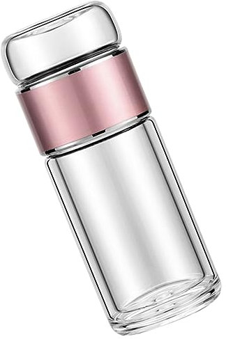 Cabilock Portable Glass Tea and Water Separation Infuser Bottle 250ml Leakproof Travel Tea Cup for Loose Leaf Rose Gold