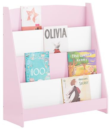 SoBuy Libreria Montessoriana per Bambini Scaffale Portagiochi Libreria da Terra Portariviste con 4 scomparti Porta Giochi Bambini Contenitori Rosa 80x30x88 cm KMB32-P
