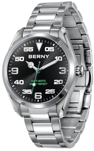 BERNY Tauchuhr für Männer 200M wasserfest Automatik mechanische Armbanduhr AR beschichtetes Saphirglas Schraubkrone