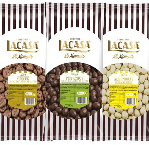 Lacasa Mi Momento pack 3kg bolas:Almendra con chocolate Blanco,Nuez con chocolate con Leche,Pistachos con chocolate Leche