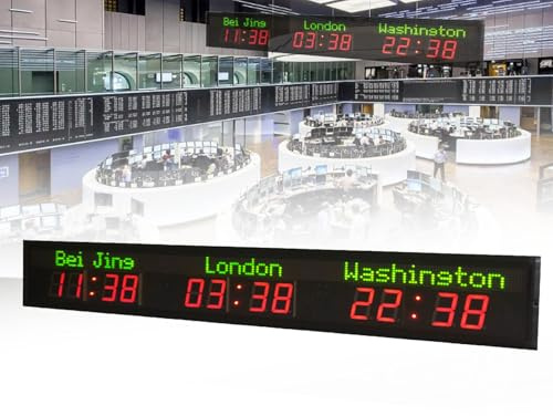 Orologio mondiale a LED da parete, orologio digitale con fuso orario di 3/4/5/6 città, display di grandi dimensioni, adatto per hotel, aziende, 5 livelli di regolazione della luminosità,3City