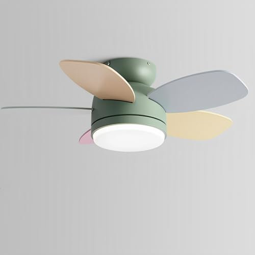 Ventilador de Techo con luz para Interiores, silencioso, de 6 velocidades, con aspas de Colores, Control Remoto e Interruptor de Pared, con luz LED de 48 W para Dormitorio y Sala d