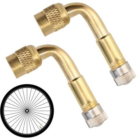 Zhowyeemeng 2 Pcs Tire Valve Extension Adapter, 90 Degree Tyre Valve Adapter, Brass Valve Stem Extenders Compatible with Cars, Motorcycles, Bicycles (Golden)
