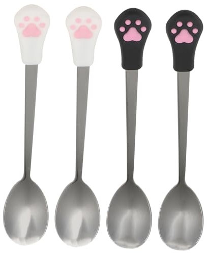 Yardwe 4pcs Stainless Steel Pet Food Spoon Cat Can Spoon Handle and Easy to Clean for Dog and Cat Feeding Includes and
