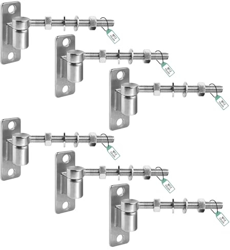 SUPAWAY Juego de 6 bisagras para puerta M12-15cm perno J, Bisagras resistentes puertas de jardín ajustable con 6 bisagras verticales para puertas de granja, cercas de madera y cercas metálicas | Bisagras ajustables para puerta de sauce de acero inoxidable 304, para granja, valla de madera, entrada