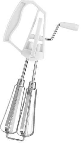 Egg Whisk, 25.5x12x7cm Stainless Steel Rotary Hand Push Mixer Whip Whisk Egg Beater Milk Frother Kitchen Cooking Stirrer Tool for Whipping Shakes (White)