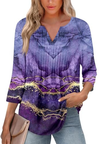 TOFOTL Maglie Donna Curvy Maniche Tre Quarti Bluse Eleganti Particolari Estate Colorate T-Shirt Donna Basic Scollo a V