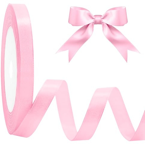 MOXYOY Pink Stain Ribbons,10mm/22.8m Ribbon for Gift Wrapping, Ribbon Decoration for Present,Car Wedding, Party Balloon,Valentine's Day,Christmas,Cake,Bouquet,Crafting (Pink)