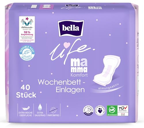 bella life Mamma Komfort Wochenbett Einlagen | dermatologisch getestet | Vorlagen für Wöchnerinnen extra saugfähig, atmungsaktiv & parfümfrei | Wochenbett Binden im 4er Pack - 4 x 10 Stück