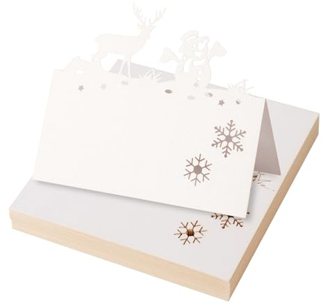 FRUHLING 50 tarjetas de mesa de Navidad en blanco, tarjetas de nombre, muñeco de nieve, reno, copo de nieve, etiquetas de nombre, decoración de mesa, tarjetas de lugar para Navidad, bodas, cumpleaños