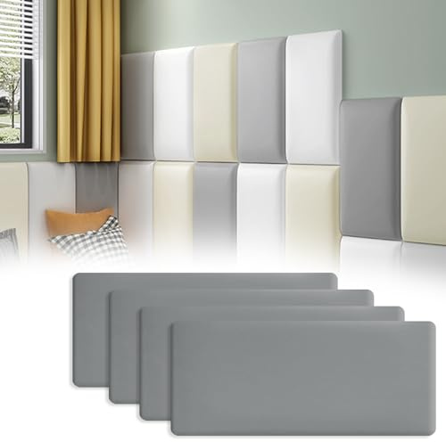 Inscrip 3D-Wandpaneele, 4 Stück 40x20 cm Anti-Kollisions-Softpackung, Wandaufkleber Selbstklebend, Tatami-Softpackung, Dekorative Wandpaneel für Kinderzimmer, Bettkopfteile, TV-Wände (Grau)