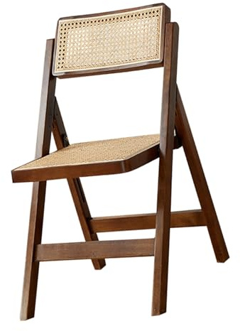 Silla plegable de ratán para exteriores, silla de comedor resistente para sala de estar, dormitorio y cocina, elegante marco de madera de nogal, perfecta para patio y jardín