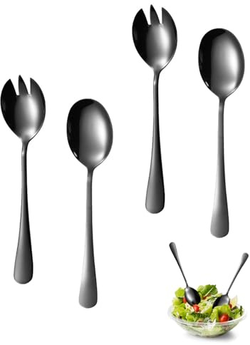 HUVZOR 4 pièces Couverts À Salade,Couvert A Salade,Couvert Salade,Couverts Salade À Longs Manches, INOX pour Cuisine, Salle À Manger(Noir)