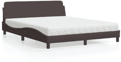 Ordellia Säng med madrass, mörkbrun, 160 x 200 cm, tygöverdrag, vågformsdesign, komfortskummadrass, sovrumsmöbler