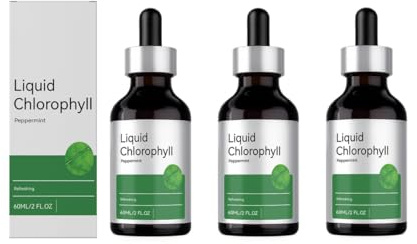 Chlorophylle liquide - Menthe poivrée naturelle - Soutien digestif et immunitaire - Sans alcool - Sans gluten sans OGM - 2 OZ,3Pcs