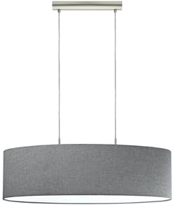 Eglo Lampada a sospensione Pasteri, 2 luci, in tessuto, ovale, in acciaio e tessuto, colore: nichel opaco, grigio, attacco: E27, L: 75 cm