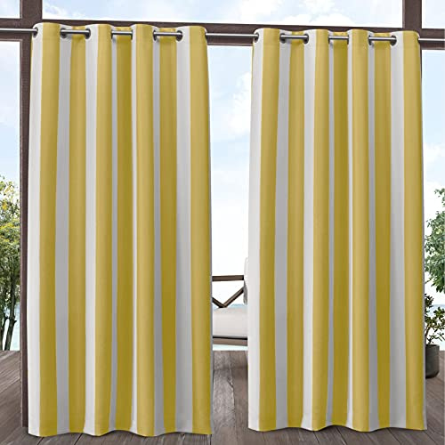Exclusive Home Canopy Stripe Indoor/Outdoor Grommet Top Curtain Panel, 54x84, Sunbath / White, Set of 2