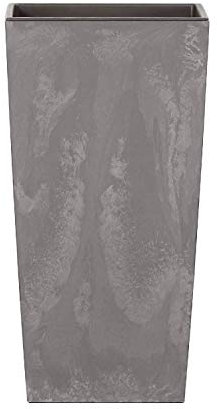 Maceta alta 11,4 l prosperplast urbi square effect de plástico con depósito en color gris claro, 37,5 (alto) x 19,5 (ancho) x 19,5 (profundo) cms