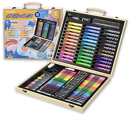 Darnassus 130-Piece Art Set, Deluxe Professional Color Set, with Compact Portable Wooden Case