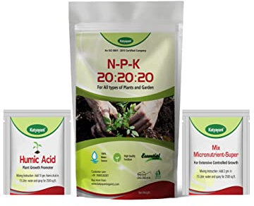 Katyayani NPK 20 20 20 Fertilizer for Plants with 2 Sample - Mix micronutrients and Organic Humic Acid Complete Plant Food 100% Water Soluble (900 gm)