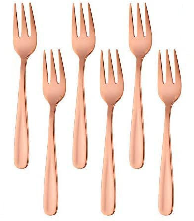 Tuoservo Dessert Forks Stainless Steel 18/10 Cake Forks Set of 10, Pastry Forks 5 Colours Little Tea Forks, Mini Small Forks for Appetizer, Length 13.6 cm(5.35 Inches) (6pcs Rose Gold)