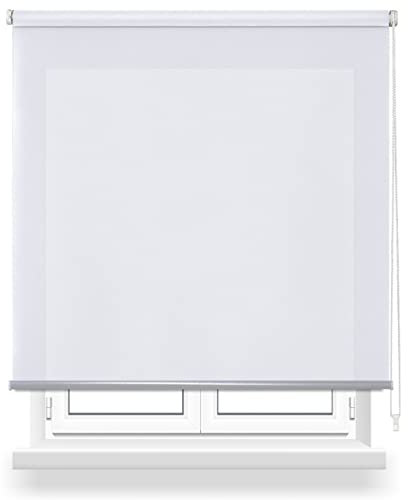 DALINA Textil - Estor Enrollabre Translúcido 60x180cm (Ancho x Largo), Pesiana Enrollable Liso Pasa la Luz 40%, Medida de la Tela 57x175cm (Blanco)