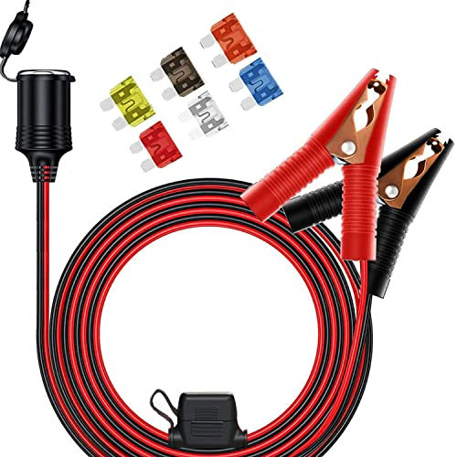 RUNCCI-YUN 12 V 24 V Pinzas de batería de cocodrilo Clips Coche Encendedor de Cigarrillos Enchufe a cocodrilo Clip Auto Adaptador de Cable de extensión,150cm 16 AWG