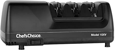Chef’sChoice 15XV Professional Electric Knife Sharpener With 100-Percent Diamond Abrasives And Precision Angle Guides For Straight Edge and Serrated Knives, 3-Stage, Black