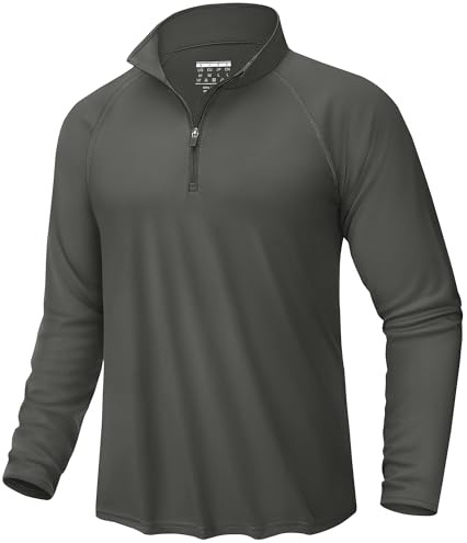 KEFITEVD Mens Summer Outdoor Sport Tops Long Sleeve UPF 50+ Shirt 1/4 Zip Sun Protection Clothing,Dark Grey,XL