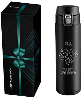 Maverton Thermobecher Kaffeebecher mit Gravur 400 ml - Trinkflasche Edelstahl - auslaufsicher - 100% dicht - Easy-Clean-Deckel - für Frauen zum Geburtstag - schwarz - Koffein