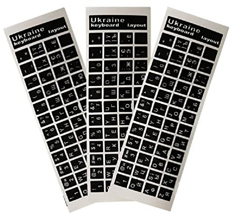 3PCS Ukraine Language Ukrainian Keyboard Sticker Black/Clear Background White/Blue Red Letters for Universal PC Laptop Keyboard Stickers 13x11mm Per Letter