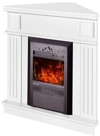 Camino Elettrico da Pavimento ad Angolo 100x100x50 cm Effetto Fiamma 2000W Marina & Cristina Bianco