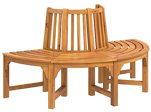vidaXL Baumbank, Halbrund Sitzbank Bank, Wetterfest Gartenbank mit Rückenlehne, Holzbank Parkbank Rundbank, Ø160cm Massivholz Eukalyptus